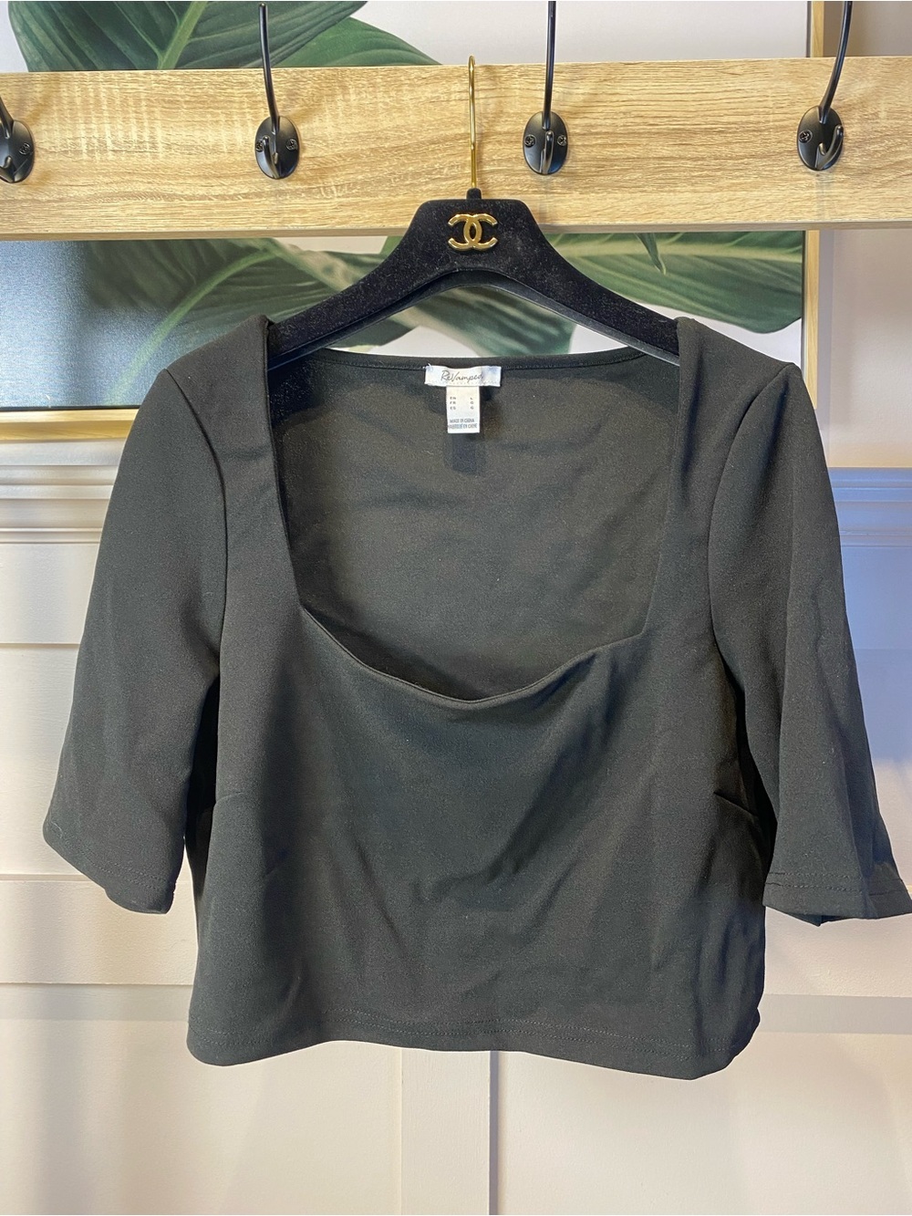 Revamped Square Neck Black Women's Top - L